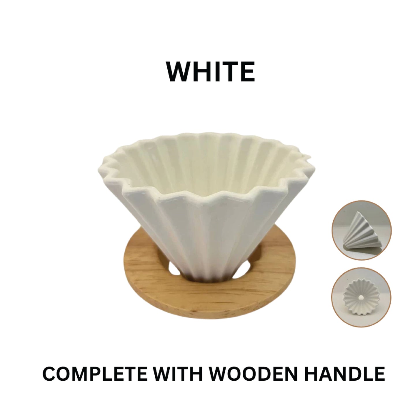 Origami Style Japan Designed Ceramic Dripper with Wooden Holder (1 - 2 Cups)