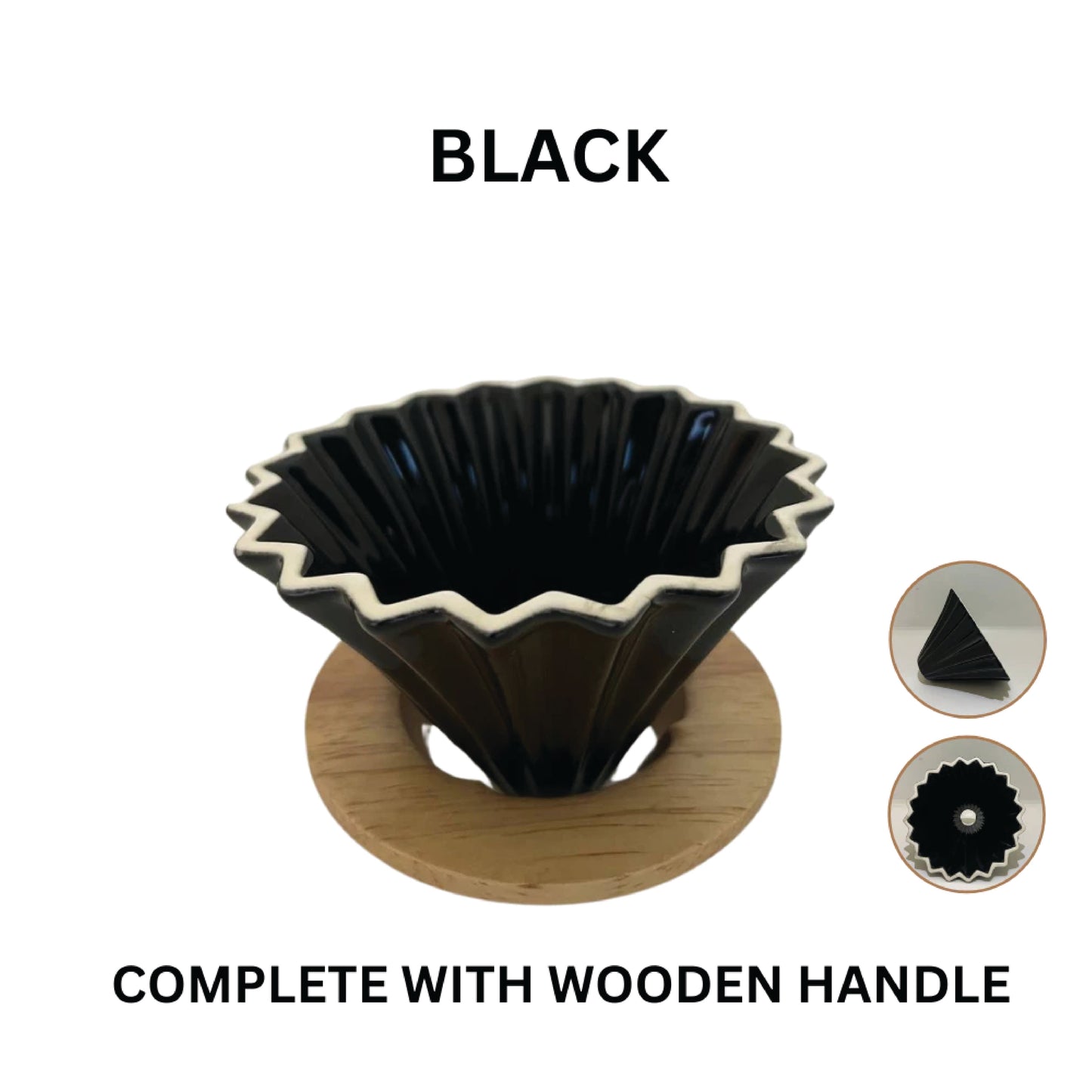 Origami Style Japan Designed Ceramic Dripper with Wooden Holder (1 - 2 Cups)