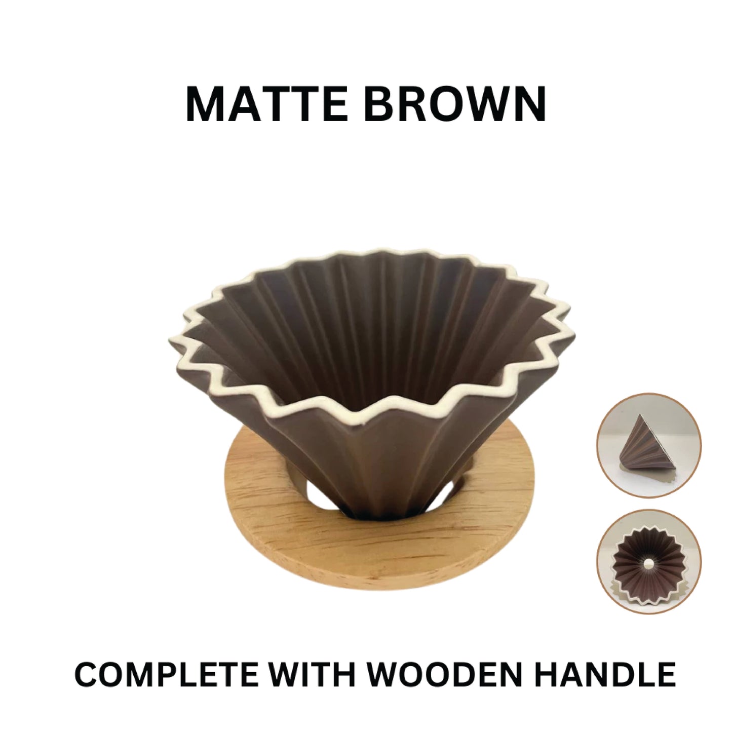 Origami Style Japan Designed Ceramic Dripper with Wooden Holder (1 - 2 Cups)