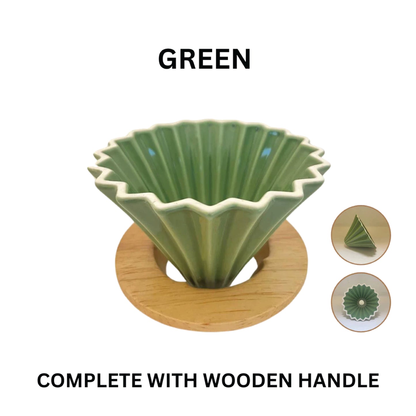 Origami Style Japan Designed Ceramic Dripper with Wooden Holder (1 - 2 Cups)