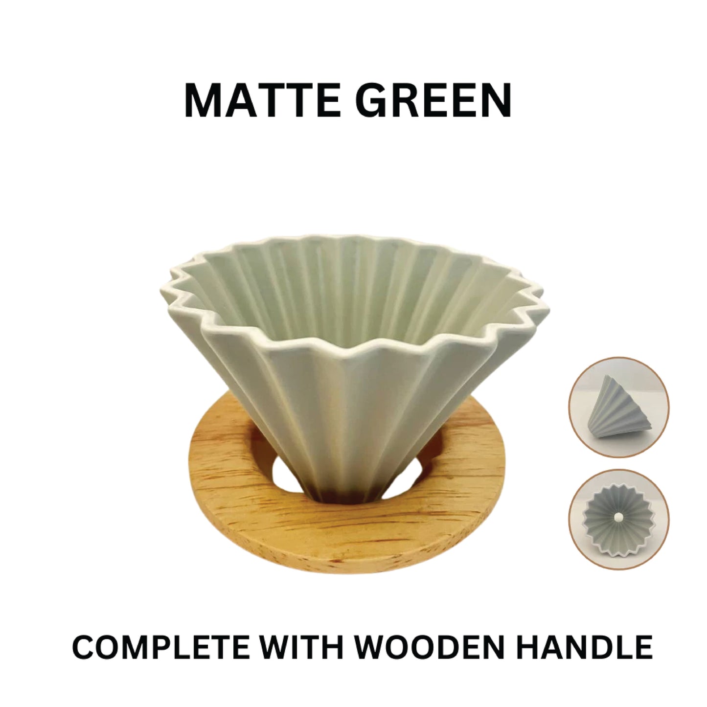 Origami Style Japan Designed Ceramic Dripper with Wooden Holder (1 - 2 Cups)