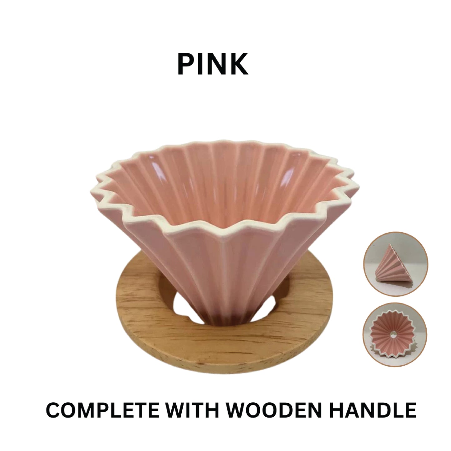 Origami Style Japan Designed Ceramic Dripper with Wooden Holder (1 - 2 Cups)