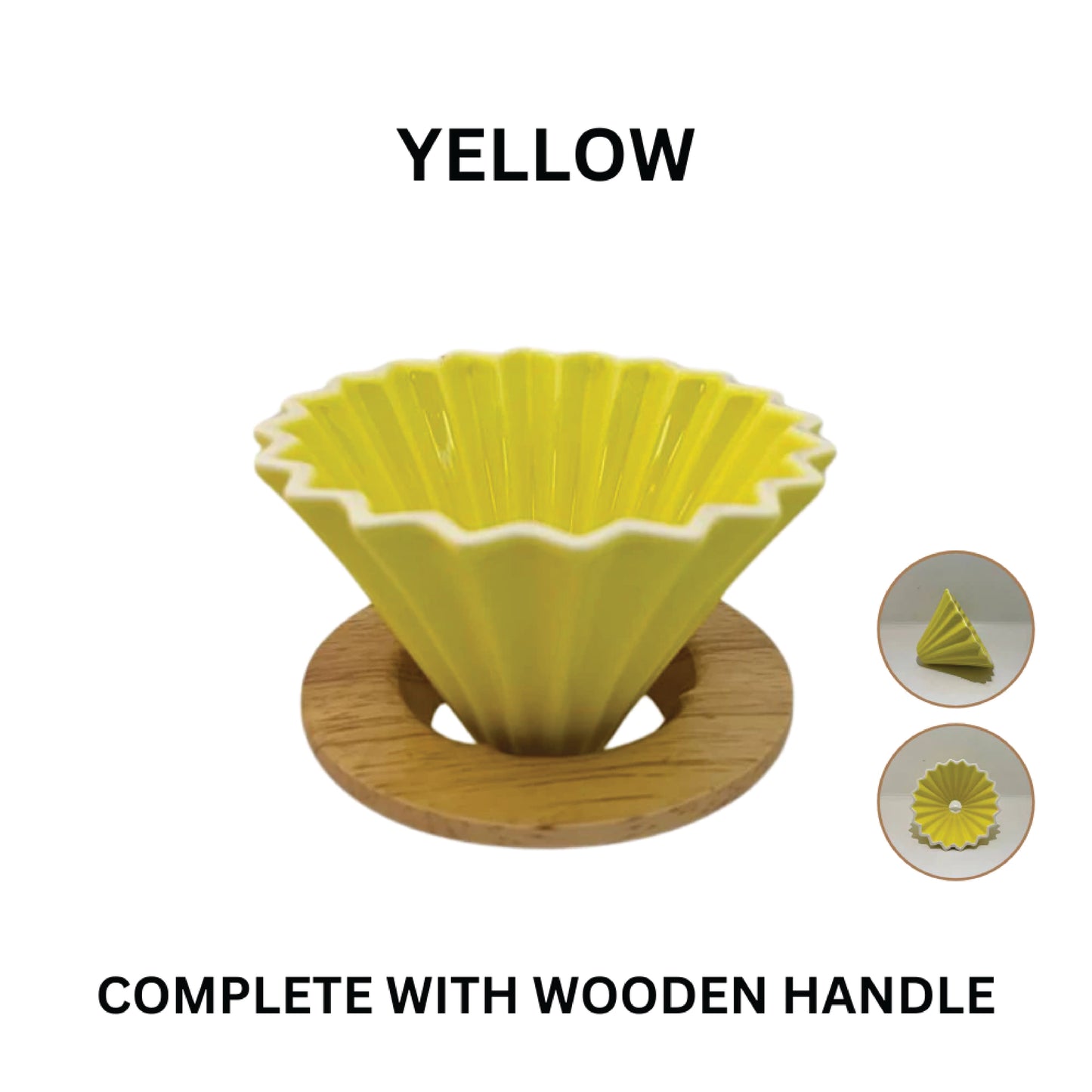 Origami Style Japan Designed Ceramic Dripper with Wooden Holder (1 - 2 Cups)