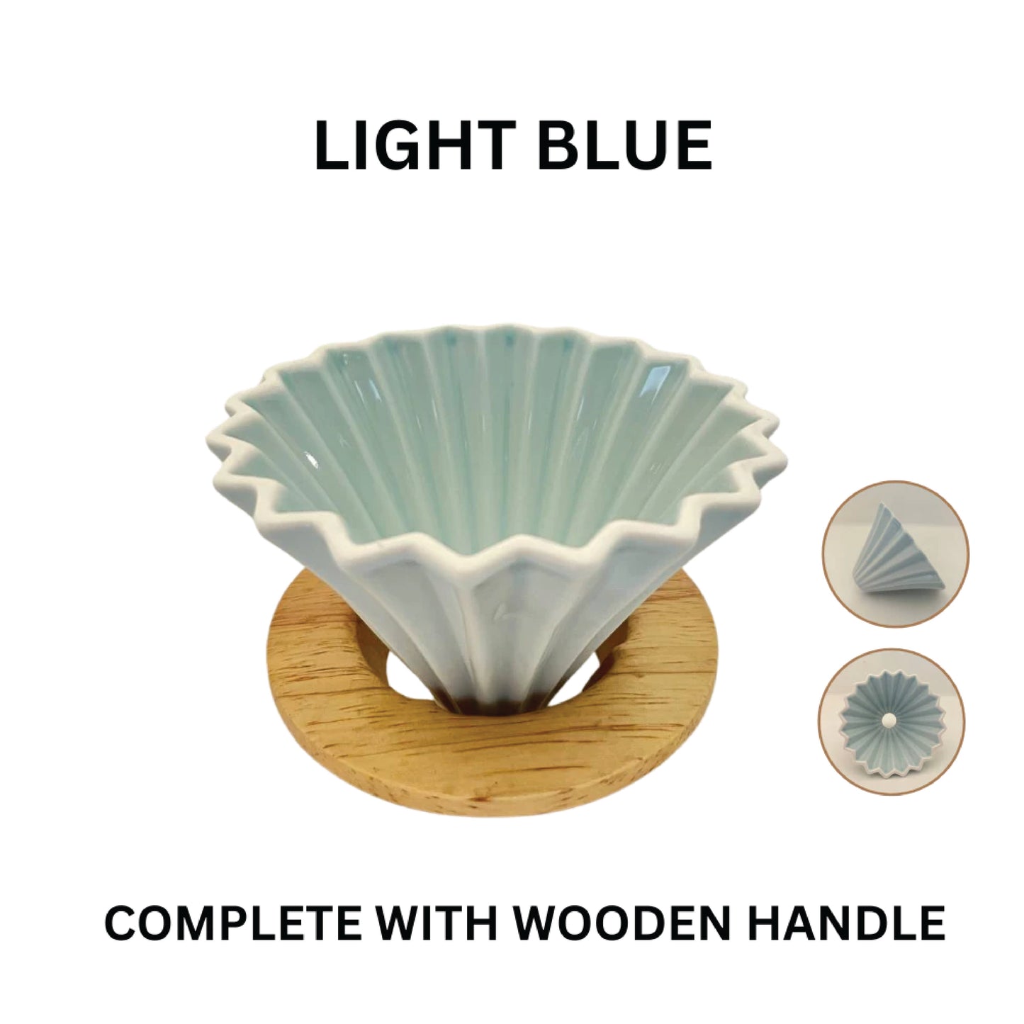 Origami Style Japan Designed Ceramic Dripper with Wooden Holder (1 - 2 Cups)